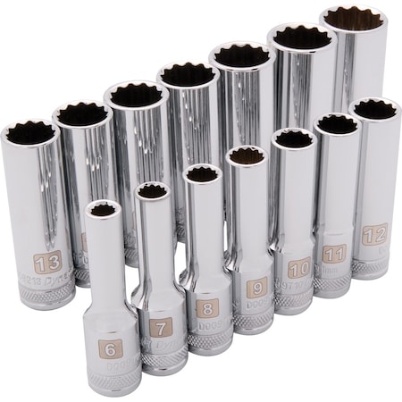 Dynamic Tools 3/8" Drive 14 Piece 12 Point, Deep Metric Socket Set, 6mm - 19mm D010007